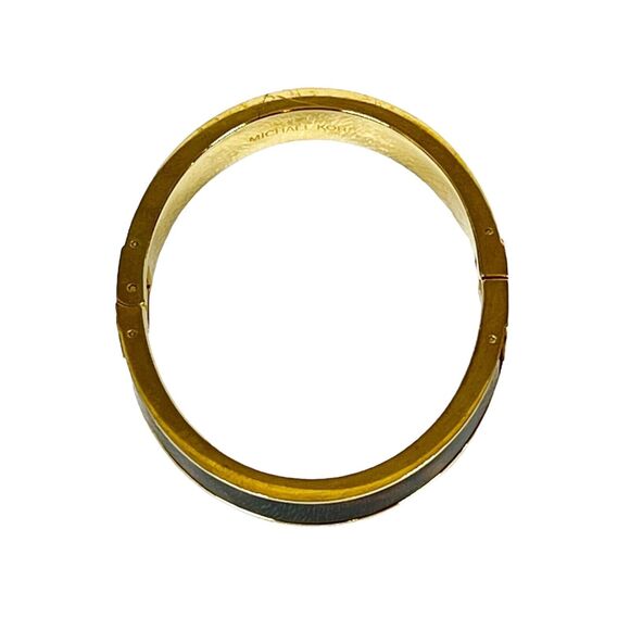 MICHAEL KORS Fulton Tortoise Gold Tone Hinge BANGLE BRACELET "MK" Designer Logo - Picture 5 of 9